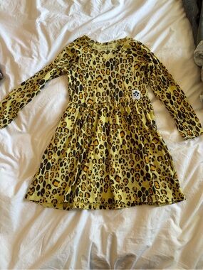 Mini Rodini Yellow Leopard-Print Long Sleeve Dress